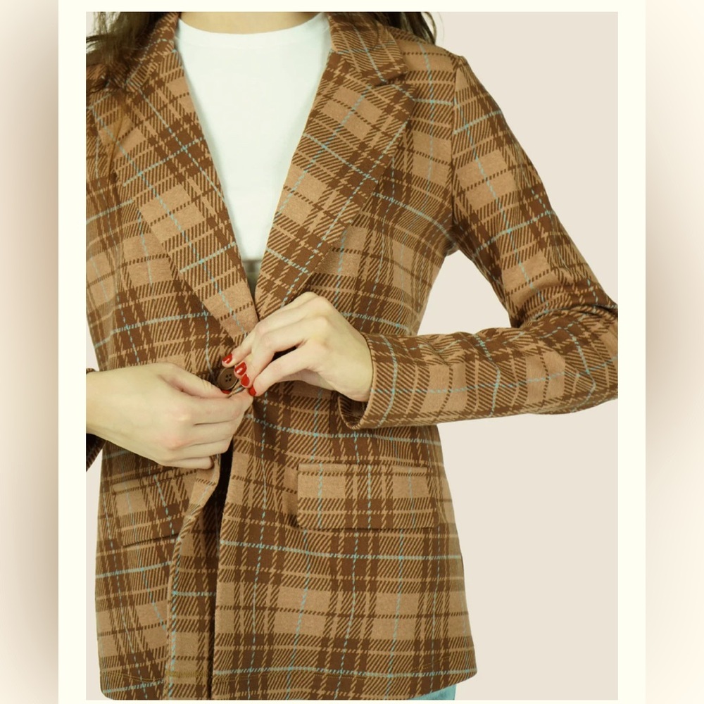 Self Esteem Plaid Notched Lapel Knit Jackets & Blazers - Picture 3 of 5